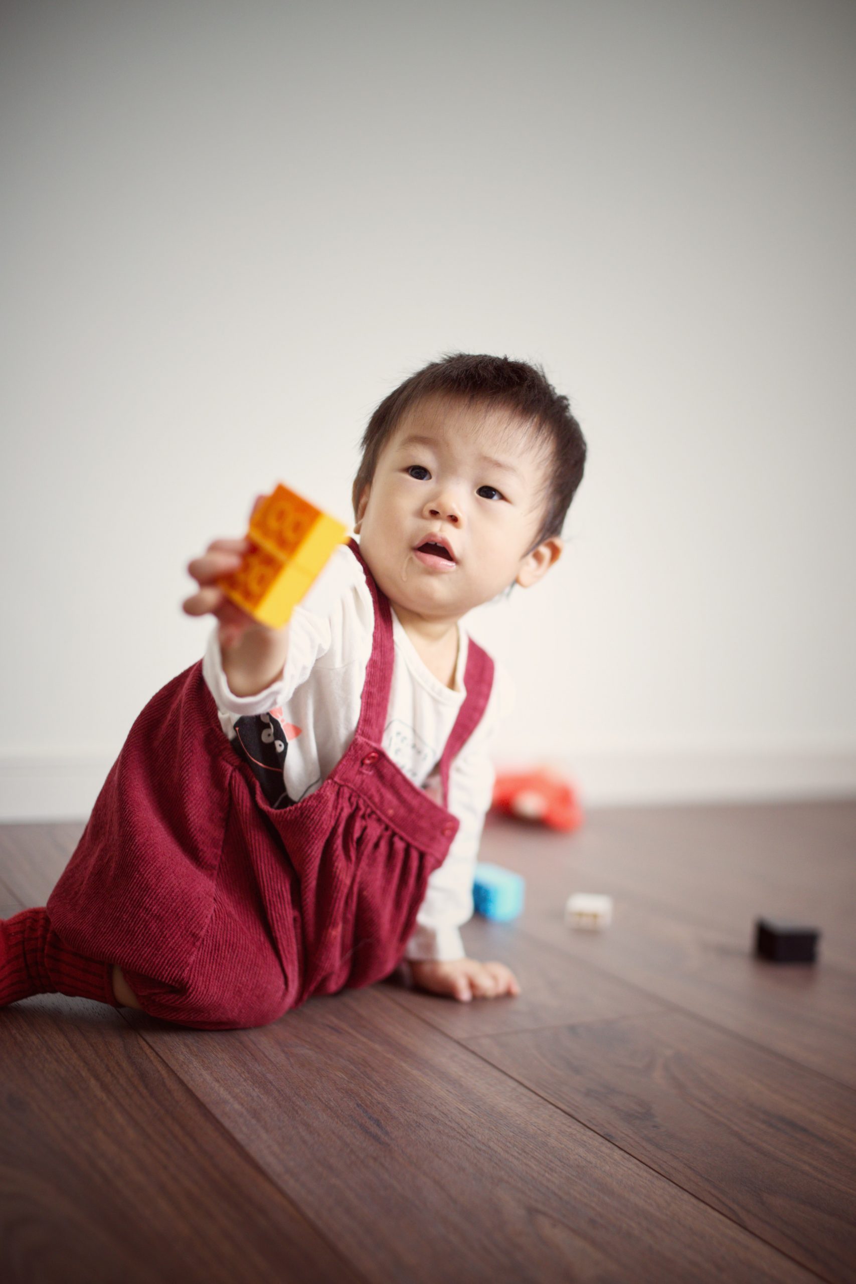 crawling baby with blocks